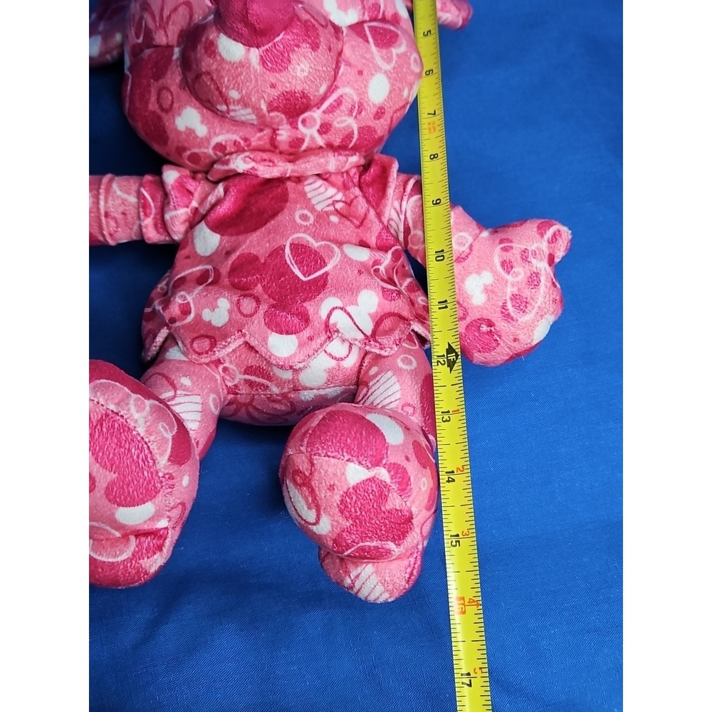 Disney Parks Minnie Mouse Poseable Plush Doll Pink All Over Print Hearts 16" - Picture 7 of 7